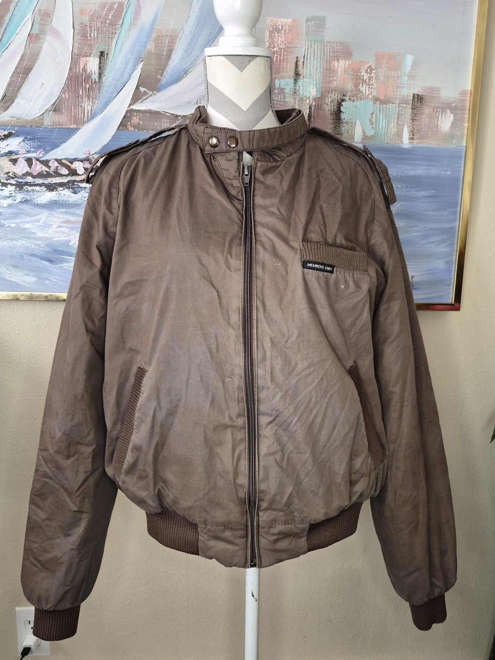 Vintage Members Only Brown Bomber Jacket with Ribbed Trim